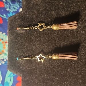Antique Gold Stars & Brown Tassel Hook Earrings